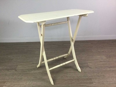 Lot 1292 - A MAHOGANY FOLDING TOWEL RAIL AND A FOLDING TABLE AND