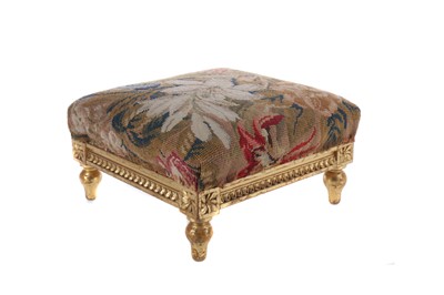 Lot 1275 - A GILTWOOD SQUARE FOOTSTOOL