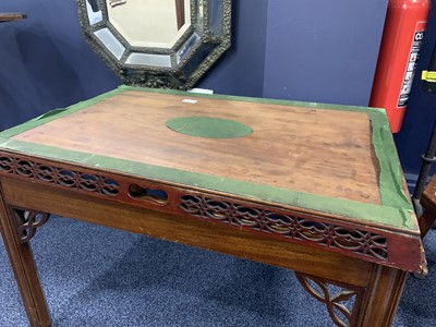 Lot 1265 - A MAHOGANY TRAY TOP OCCASIONAL TABLE OF CHIPPENDALE DESIGN