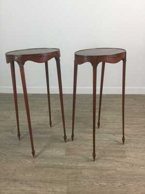 Lot 1249 - A PAIR OF EDWARDIAN MAHOGANY OVAL URN STANDS