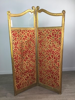 Lot 1313 - A LATE VICTORIAN GILTWOOD TWO PANEL DRESSING SCREEN