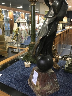 Lot 1306 - A 19TH CENTURY BRONZED METAL FIGURE OF NIKE
