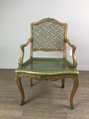 Lot 1302 - A STAINED AND PAINTED FAUTEUIL OF 18TH FRENCH DESIGN