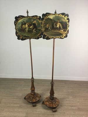 Lot 1297 - A PAIR OF EARLY VICTORIAN ROSEWOOD POLE-SCREENS