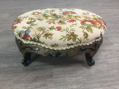 Lot 1354 - A PAIR OF VICTORIAN EBONISED OVAL  FOOTSTOOL OF ROCOCO DESIGN
