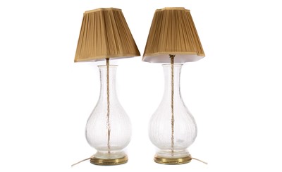 Lot 1352 - A PAIR OF FROSTED GLASS VASE  TABLE LAMPS