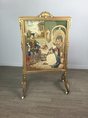 Lot 1339 - A 19TH CENTURY GILTWOOD FIRESCREEN