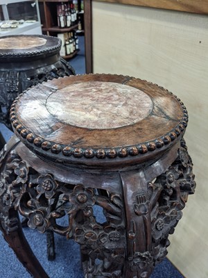 Lot 1337 - A 19TH CENTURY CHINESE PADOUKWOOD CIRCULAR SHAPED PLANT STAND