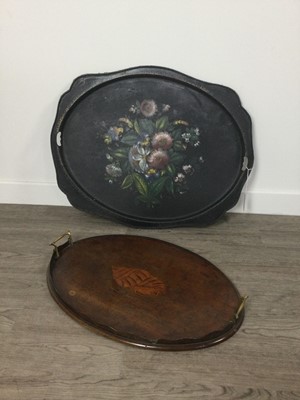 Lot 1331 - A VICTORIAN JAPANNED TEA TRAY AND ANOTHER SERVING TRAY