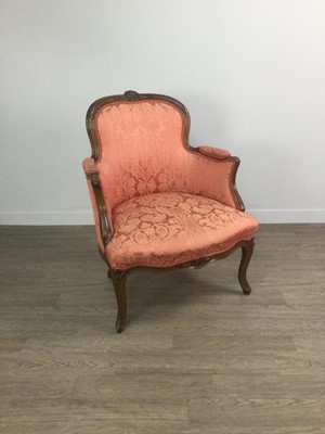 Lot 1328 - A VICTORIAN  WALNUT FRAMED ARMCHAIR OF FRENCH DESIGN