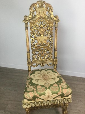 Lot 1324 - A GILDED HIGH BACK SINGLE CHAIR IN THE MANNER OF DANIEL MAROT