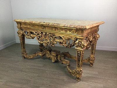 Lot 1315 - A HIGHLY ATTRACTIVE EARLY 19TH CENTURY FRENCH 'BAROQUE' GILTWOODCONSOLE TABLE