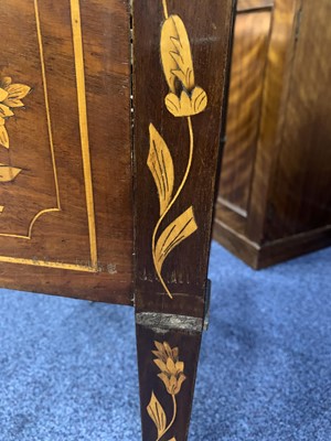 Lot 1424 - A 19TH CENTURY DUTCH MAHOGANY AND FLORAL MARQUETRY SIDE CABINET