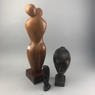 Lot 227 - A CONTEMPORARY WOOD SCULPTURE AND OTHER FIGURES