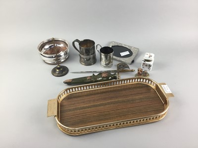 Lot 145 - A WALKER & HALL MINIATURE TANKARD, WINE SLIDE AND OTHER ITEMS