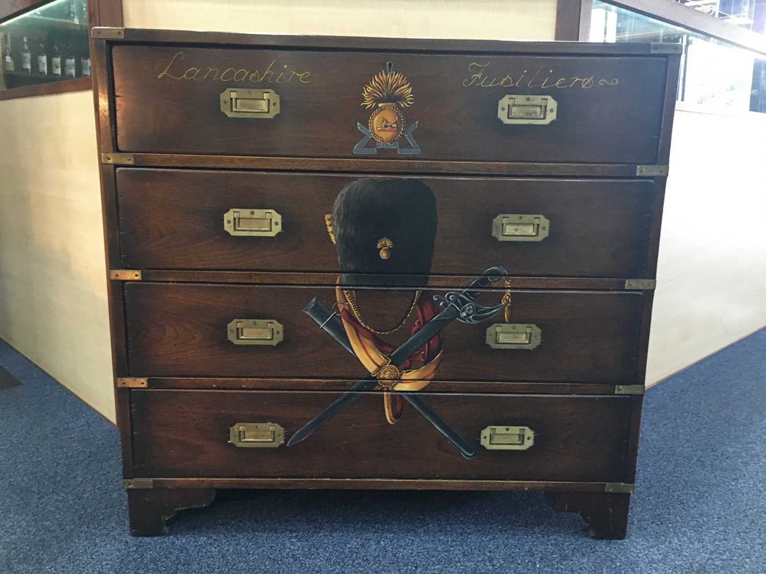 Lot 1311 - A REPRODUCTION MAHOGANY CAMPAIGN CHEST