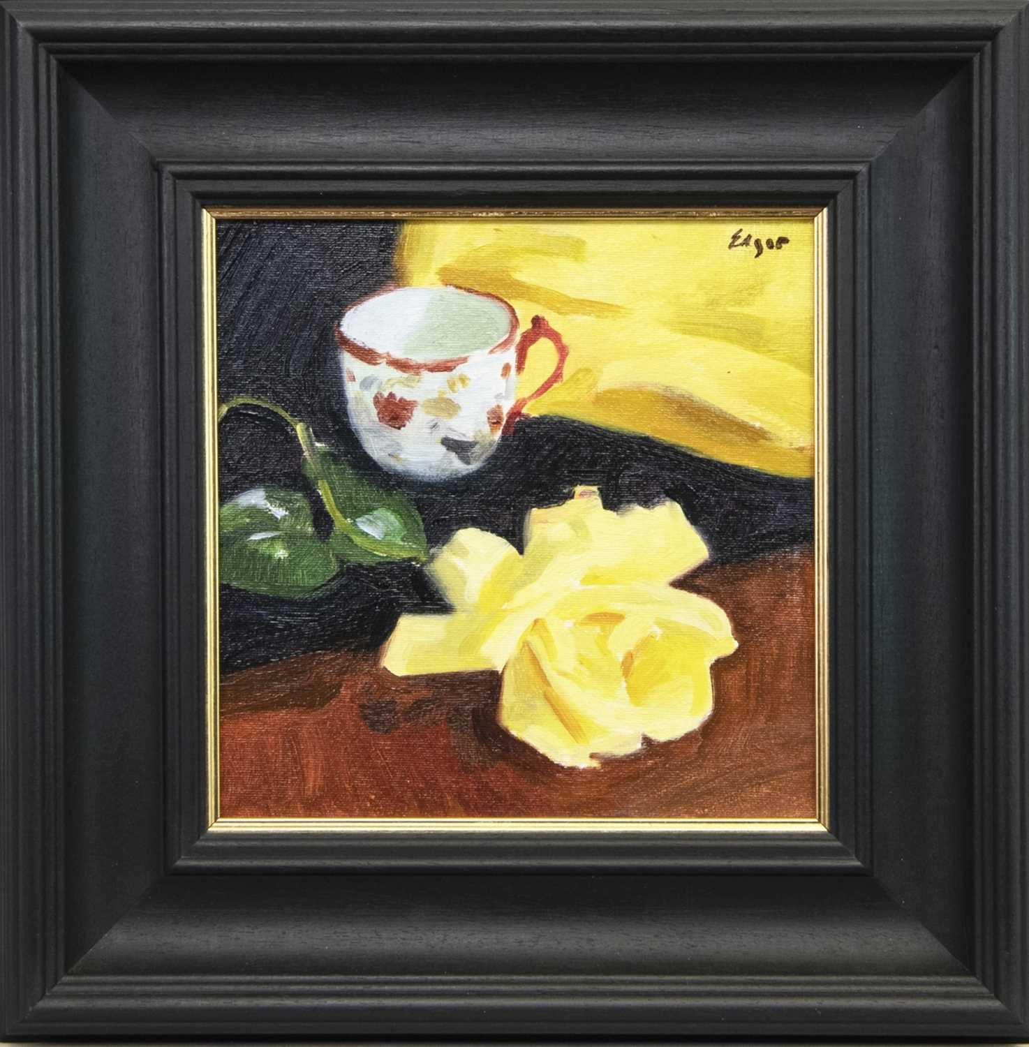 Lot 509 - STILL LIFE WITH YELLOW ROSE, AN OIL BY NORMAN EDGAR