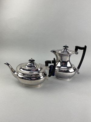 Lot 90 - A SILVER PLATED TEA SERVICE ALONG WITH OTHER PLATE