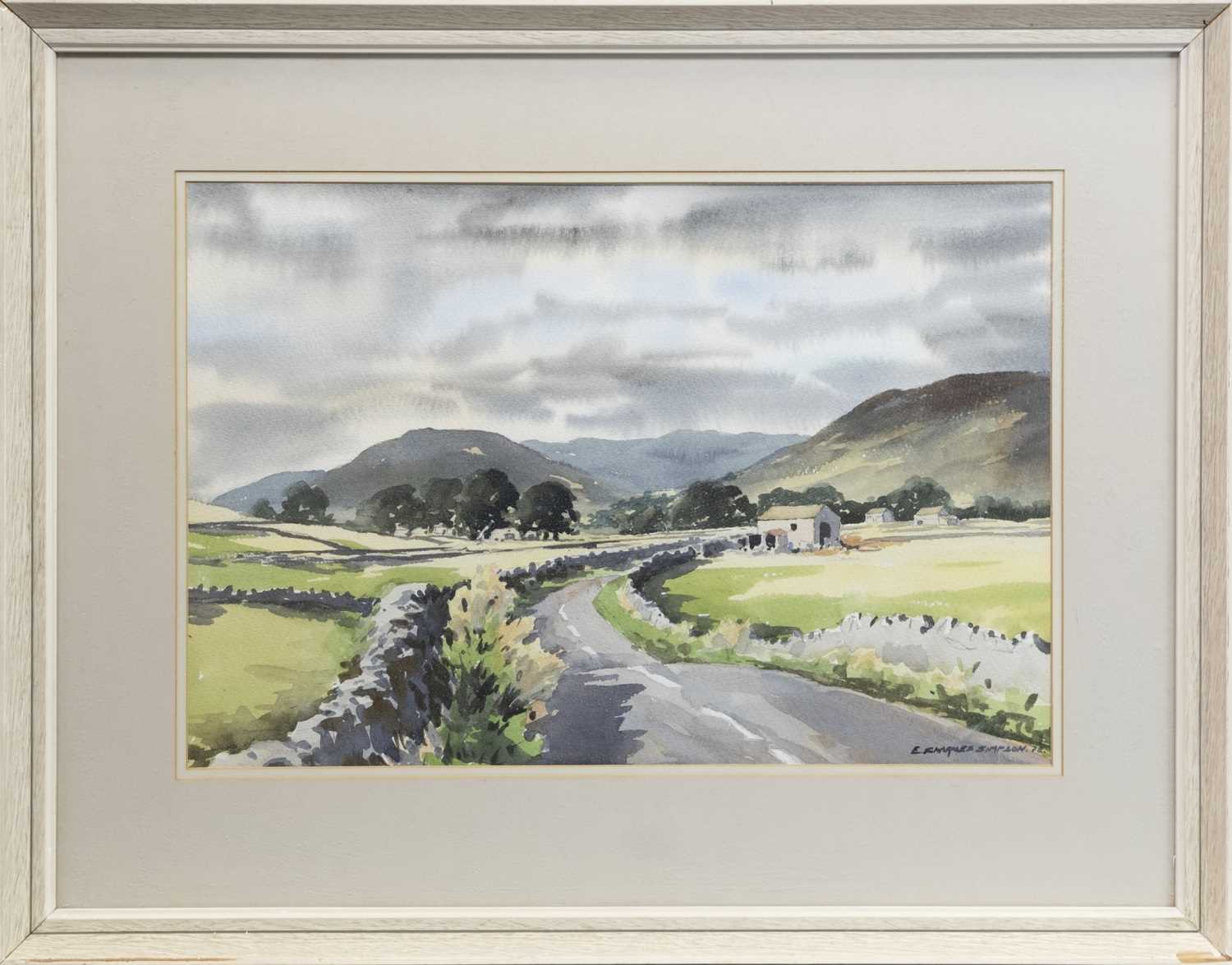 Lot 408 - LOOKING TOWARDS APPERSETT, A WATERCOLOUR BY E CHARLES SIMPSON