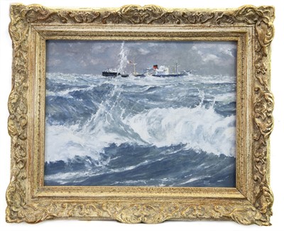 Lot 89 - CLYDE STEAMSHIP IN ROUGH SEAS, A MIXED MEDIA BY ARTHUR HENRY TURNER