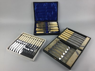 Lot 259 - A LOT OF SILVER PLATED CUTLERY IN FITTED CASES