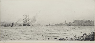 Lot 143 - HARBOUR SCENE, A DRYPOINT ETCHING BY WILLIAM LIONEL WYLLIE