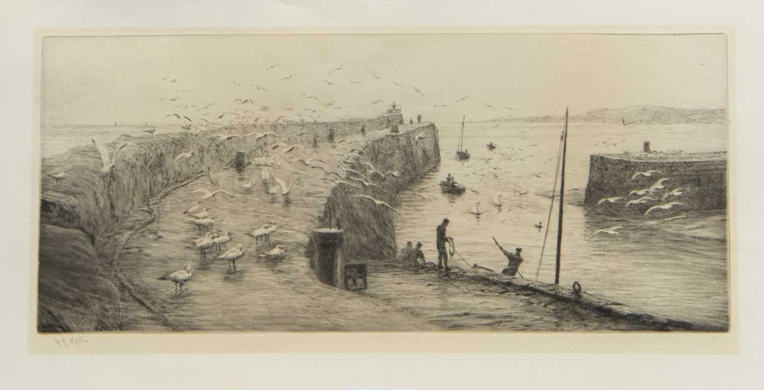 Lot 145 - ST ANDREW'S HARBOUR, A DRYPOINT BY WILLIAM LIONEL WYLLIE