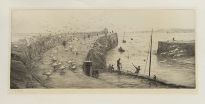 Lot 145 - ST ANDREW'S HARBOUR, A DRYPOINT BY WILLIAM LIONEL WYLLIE