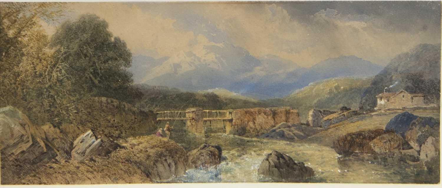 Lot 146 - EXPANSIVE RURAL SCENE WITH ANGLERS, A WATERCOLOUR BY THOMAS MILES RICHARDSON