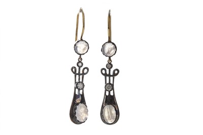 Lot 436 - A PAIR OF MOONSTONE AND DIAMOND EARRINGS