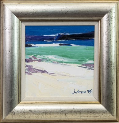 Lot 505 - WHITE STRAND, ISLE OF IONA, AN OIL BY JOLOMO