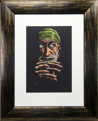 Lot 594 - THE TURBAN, A PASTEL BY GRAHAM MCKEAN
