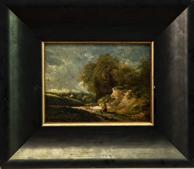 Lot 68 - LANDSCAPE WITH FIGURE, AN OIL BY JOHN CROME