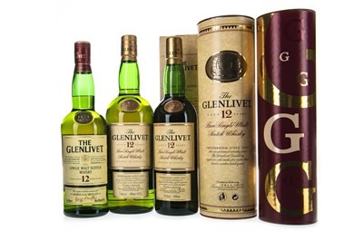 Lot 342 - ONE LITRE AND TWO BOTTLES OF GLENLIVET AGED 12 YEARS