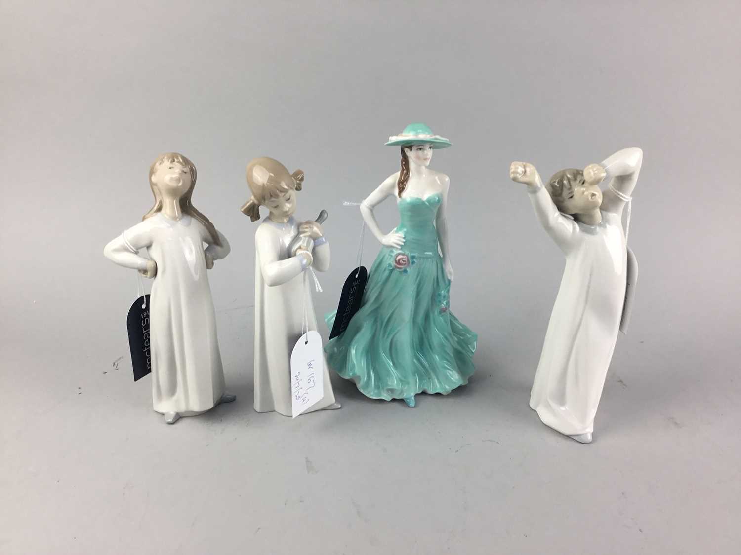 Lot 167 - A ROYAL WORCESTER FIGURE OF SERENA AND THREE LLADRO FIGURES