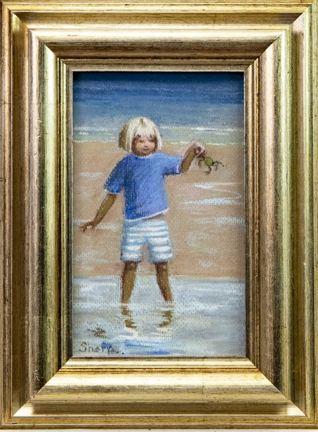 Lot 428 - CHILD WITH A CRAB, A PASTEL BY ELIZABETH SHARP