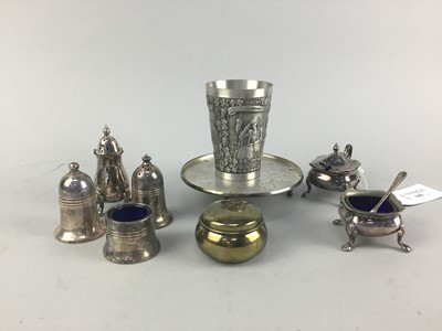 Lot 341 - A SILVER PLATED CRUET SET AND OTHER SILVER PLATED WARES