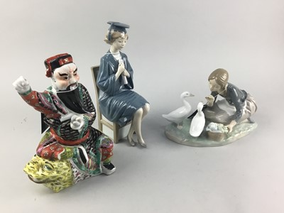 Lot 345 - A LLADRO FIGURE OF A SEATED GRADUATE AND TWO OTHER FIGURES