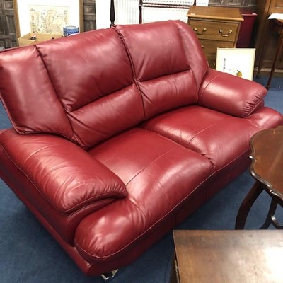 Lot 386 - A LOT OF TWO MODERN TWO SEAT RED LEATHER SETTEES