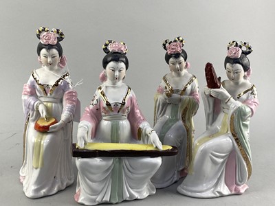 Lot 385 - A LOT OF FIVE CHINESE FIGURES OF FEMALES AND OTHER FIGURES