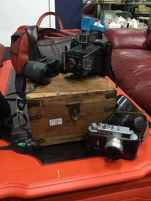 Lot 392 - A LOT OF CAMERAS AND BINOCULARS, PLAYING CARDS AND BOWLING BALLS