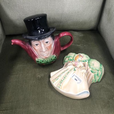 Lot 406 - A CLARICE CLIFF WALL POCKET AND OTHER CERAMICS