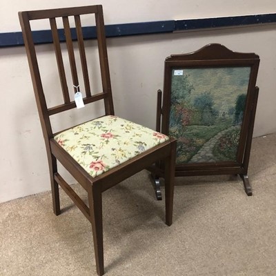 Lot 396 - A MAHOGANY FRAMED EMBROIDERED FIRESCREEN AND A MAHOGANY CHAIR