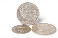 Lot 291 - PERU SILVER 5 PESETAS COIN DATED 1880 together...