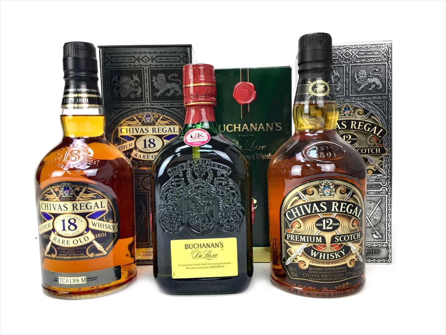 Lot 435 - CHIVAS REGAL RARE OLD 18 YEARS OLD, CHIVAS REGAL AGED 12 YEARS AND BUCHANAN'S AGED 12 YEARS
