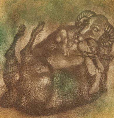 Lot 351 - SHEEP, AN ETCHING BY MICHAEL MCVEIGH