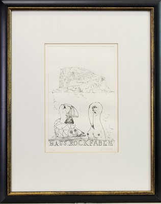 Lot 779 - BASS ROCK FABLE, AN ETCHING BY JOHN BELLANY