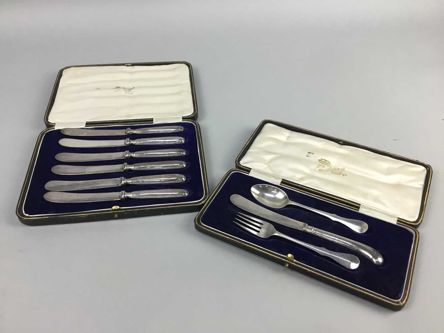 Lot 10 - A SILVER CHRISTENING SET AND A SET OF SILVER KNIVES
