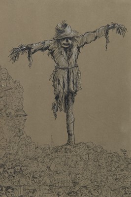 Lot 473 - SCARECROW, AN INK AND BODYCOLOUR ON PAPER BY HARRY KEIR