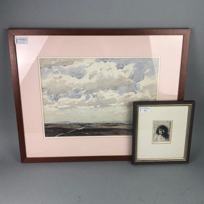 Lot 57 - A LOT OF TWO PICTURES INCLUDING A WATERCOLOUR AND AN ETCHING